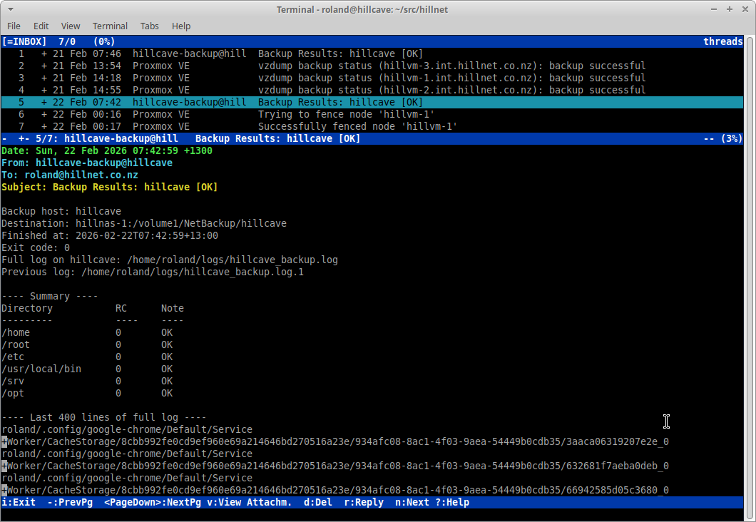 Terminal showing a customised Mutt configuration