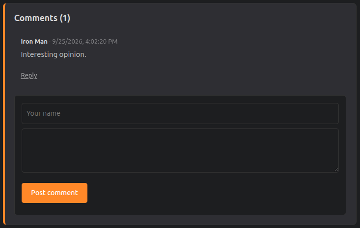 The live comment box on a hillnet.co.nz post, showing one existing comment and a reply form
